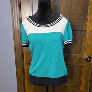 Elle Green and White Knit Top